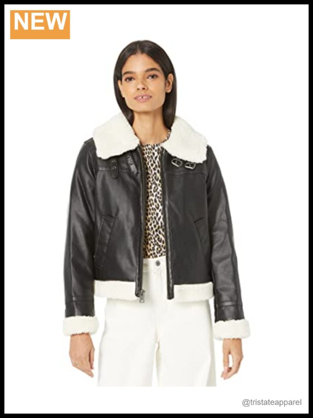 Women's Faux Leather Aviator Jacket Sherpa Lined Zip Up Moto Coat